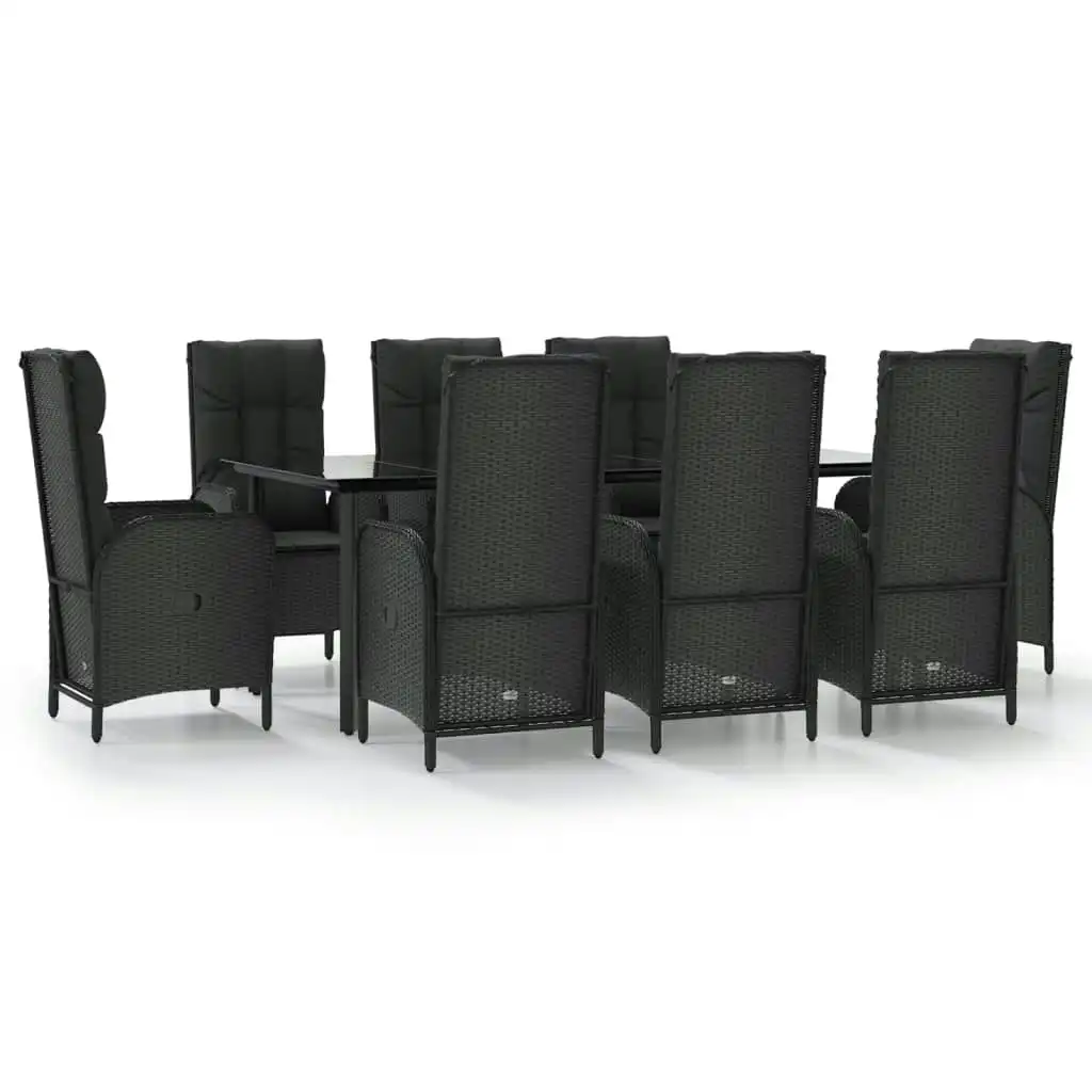 9 Piece Garden Dining Set with Cushions Black Poly Rattan 3185194