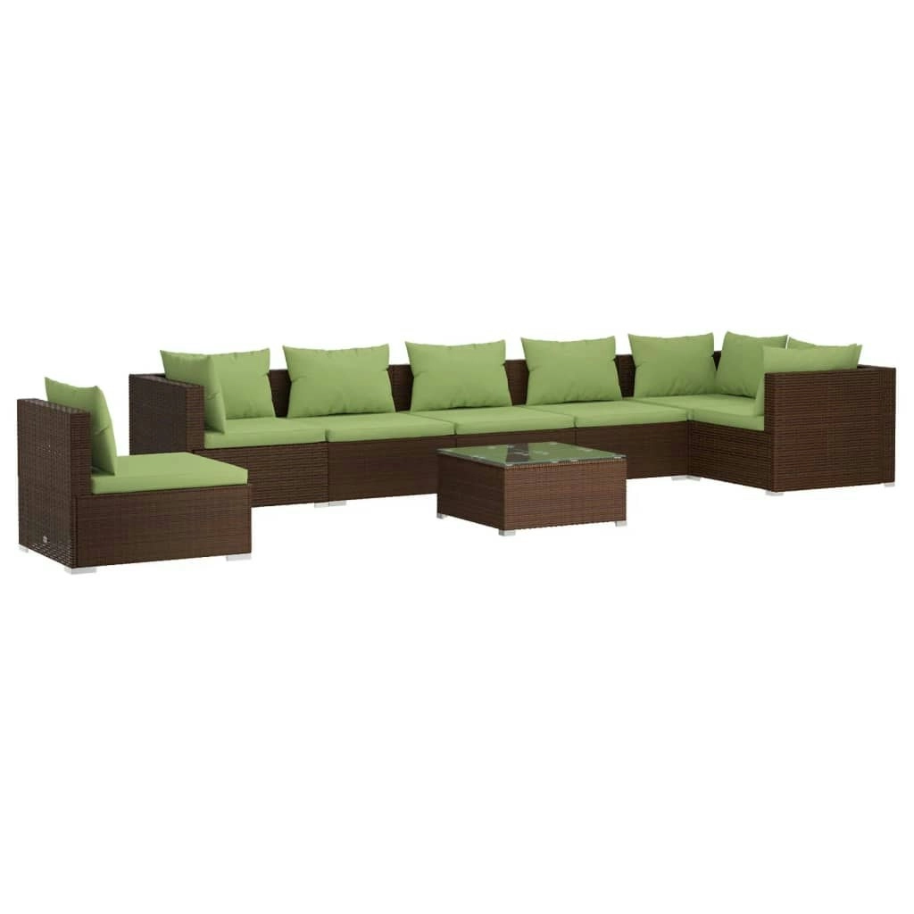 8 Piece Garden Lounge Set with Cushions Poly Rattan Brown 3102348