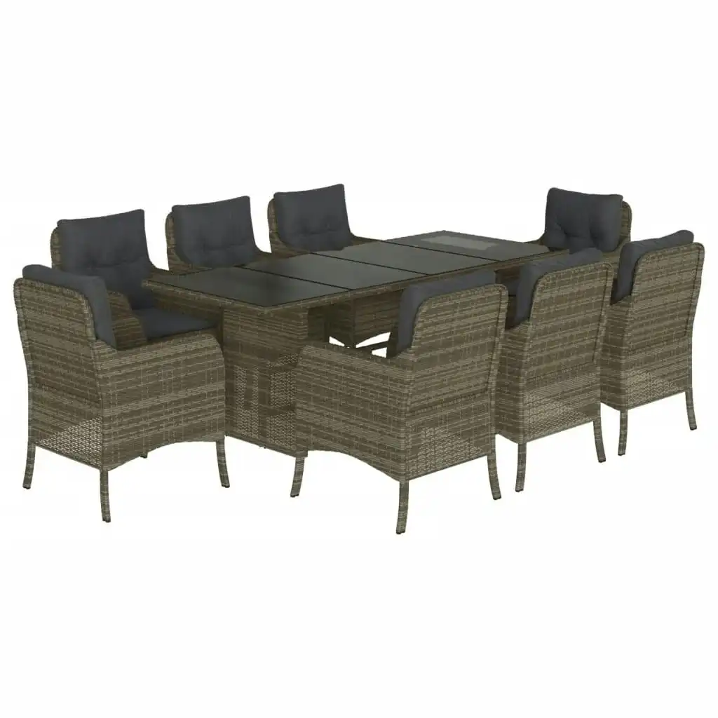 9 Piece Garden Dining Set with Cushions Grey Poly Rattan 3211885