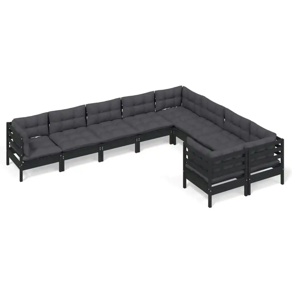 9 Piece Garden Lounge Set with Cushions Black Pinewood 3096987