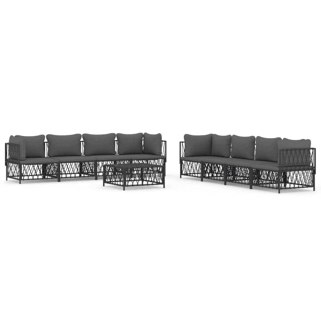 9 Piece Garden Lounge Set with Cushions Anthracite Steel 3186831