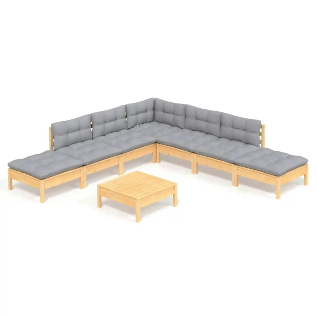 8 Piece Garden Lounge Set with Grey Cushions Pinewood 3096327