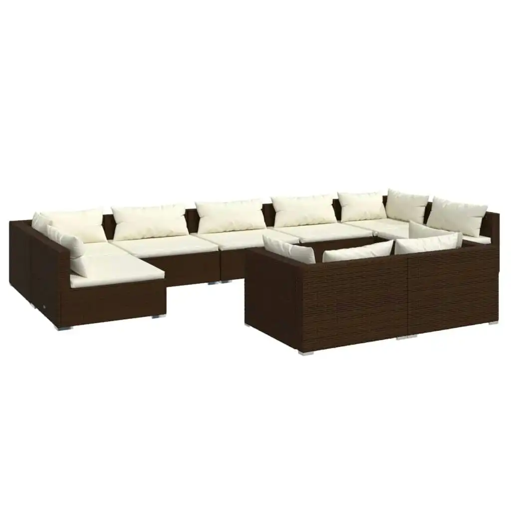 9 Piece Garden Lounge Set with Cushions Brown Poly Rattan 3102058