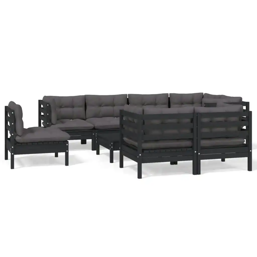 9 Piece Garden Lounge Set with Cushions Black Solid Pinewood 3096524