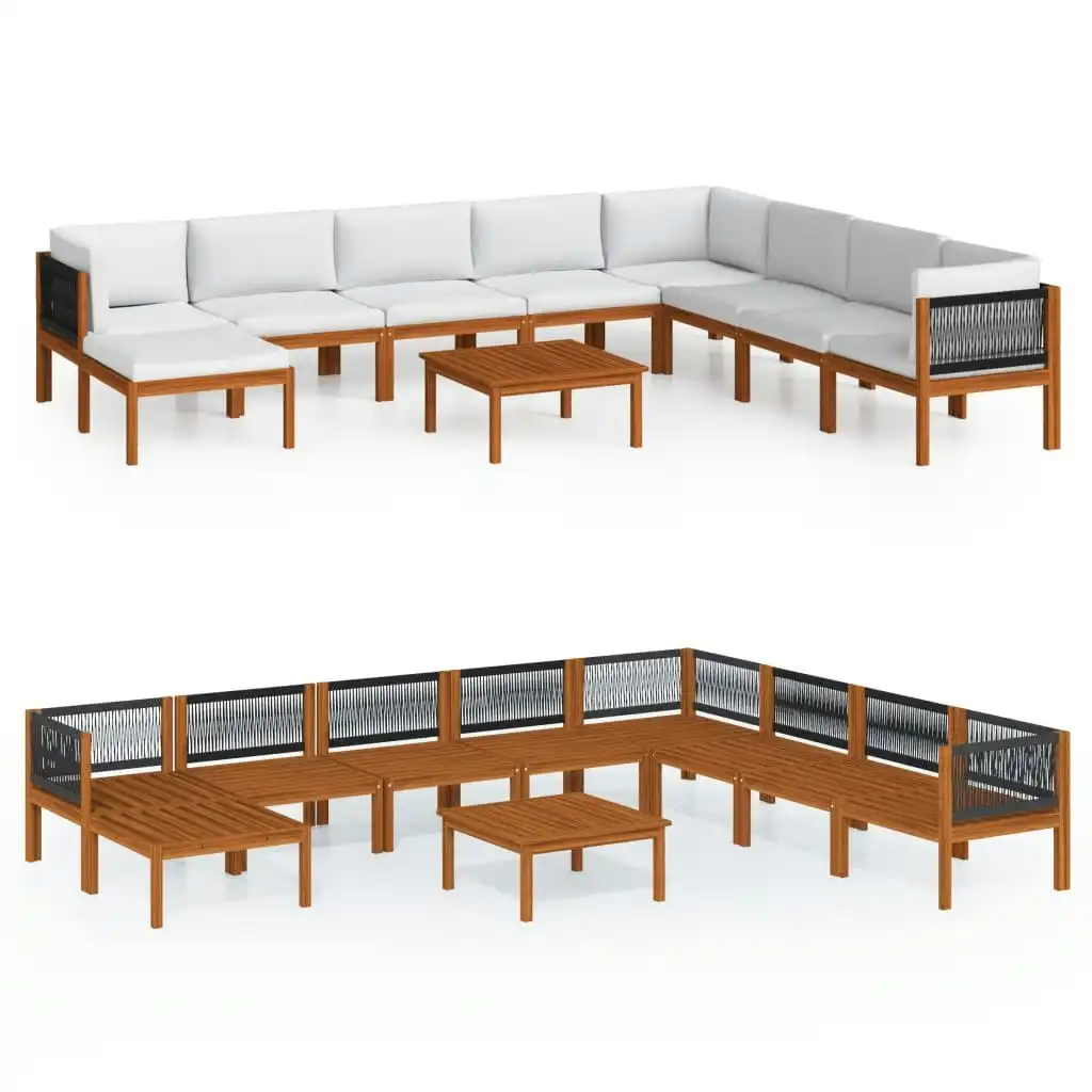 9 Piece Garden Lounge Set with Cushions Cream Solid Acacia Wood 3057896