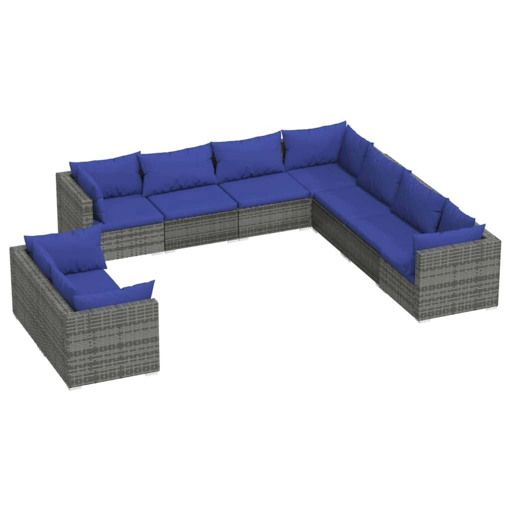 9 Piece Garden Lounge Set with Cushions Grey Poly Rattan 3102502