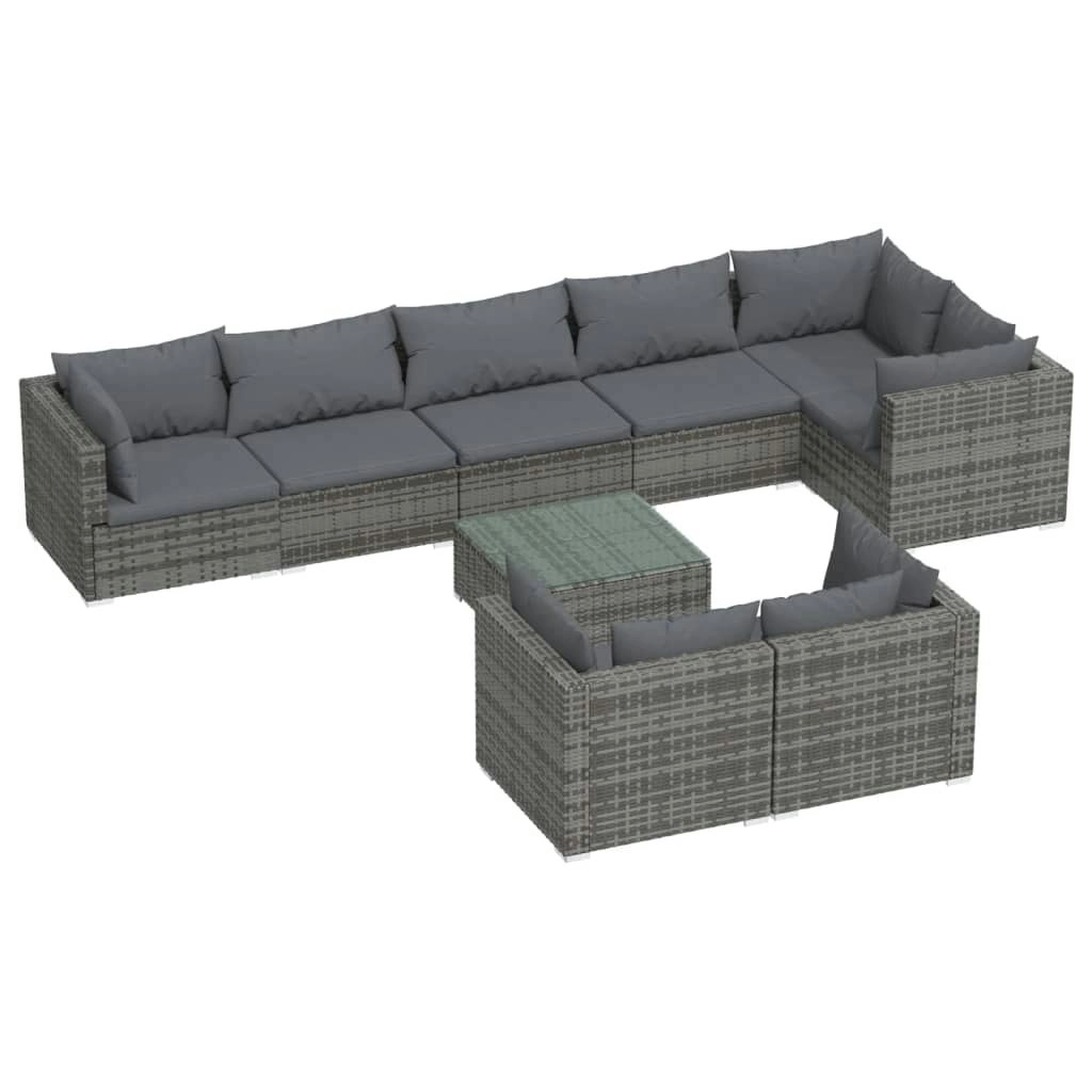 9 Piece Garden Lounge Set with Cushions Grey Poly Rattan 3102493