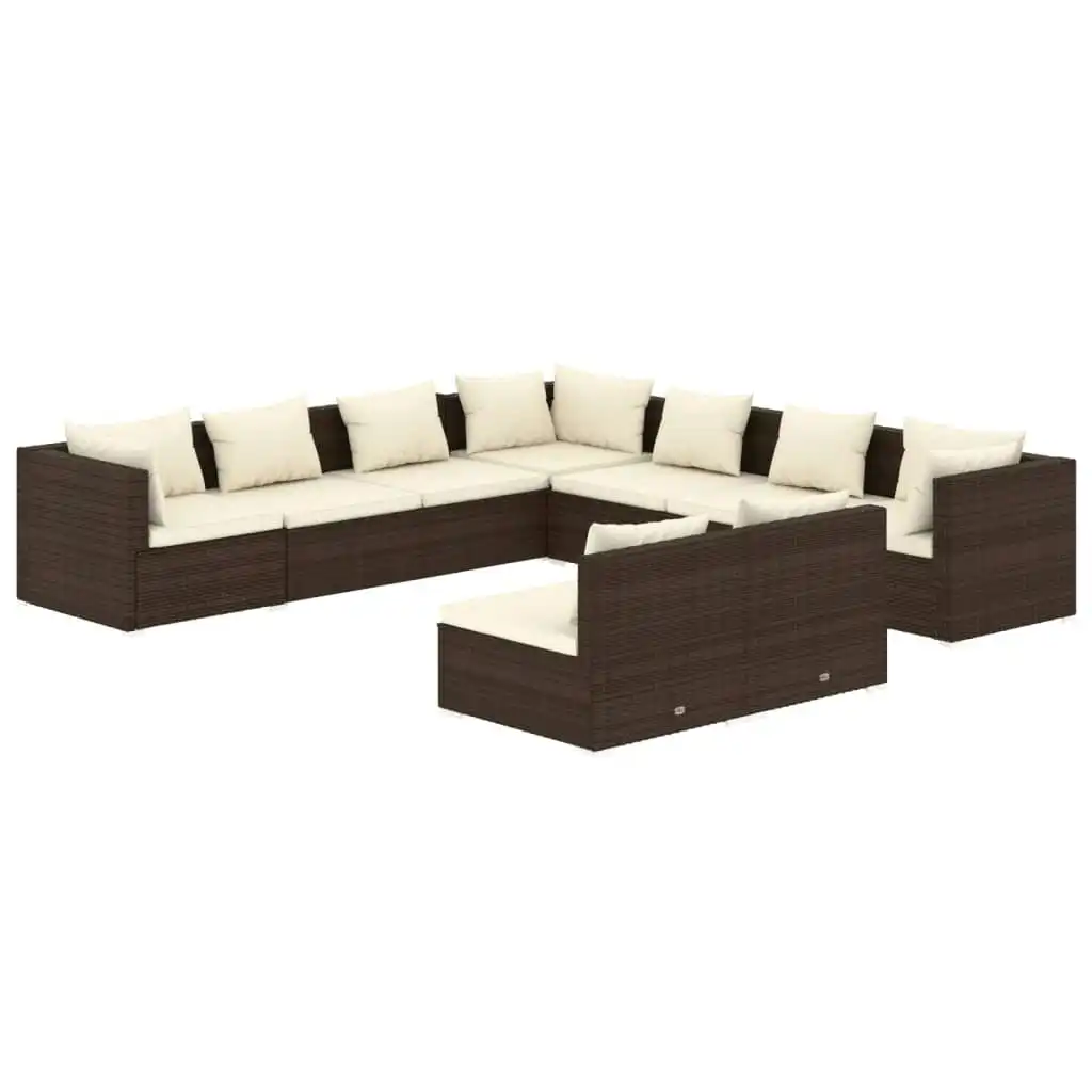 9 Piece Garden Lounge Set with Cushions Brown Poly Rattan 3102418