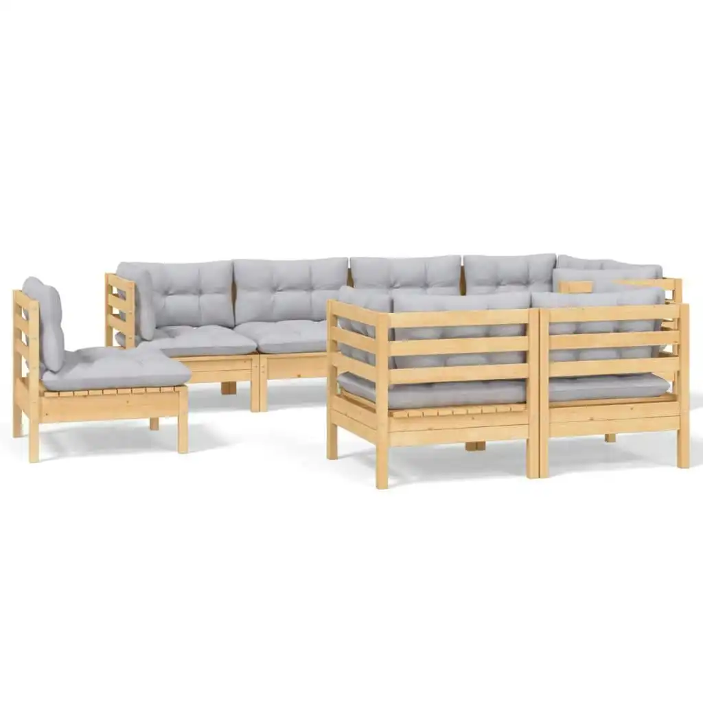 8 Piece Garden Lounge Set with Grey Cushions Solid Pinewood 3096513