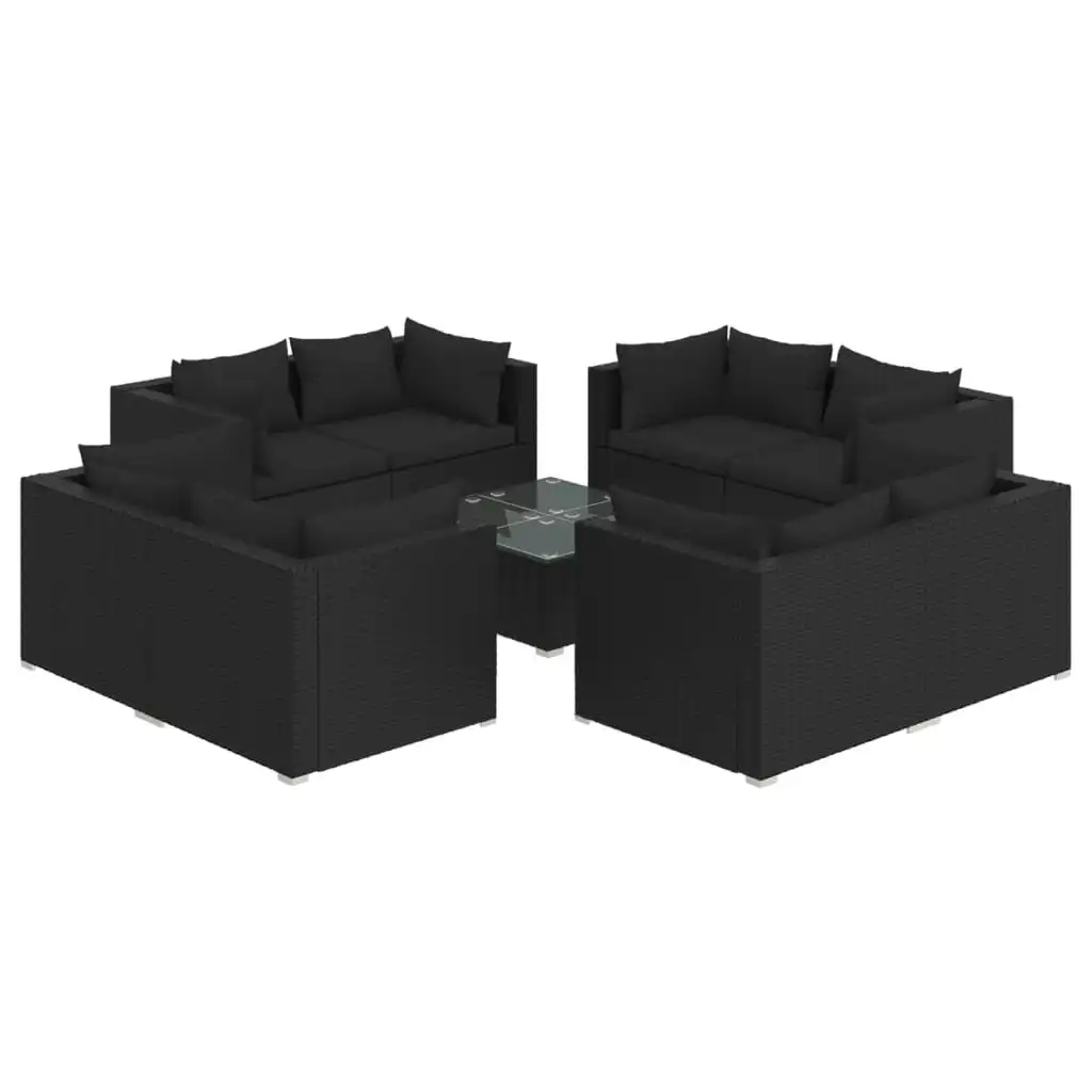 9 Piece Garden Lounge Set with Cushions Poly Rattan Black 3101560