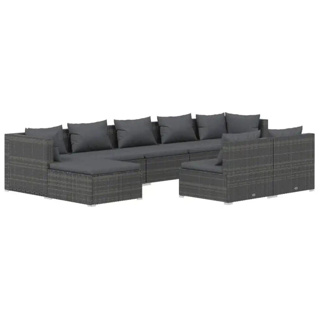 9 Piece Garden Lounge Set with Cushions Grey Poly Rattan 3102005