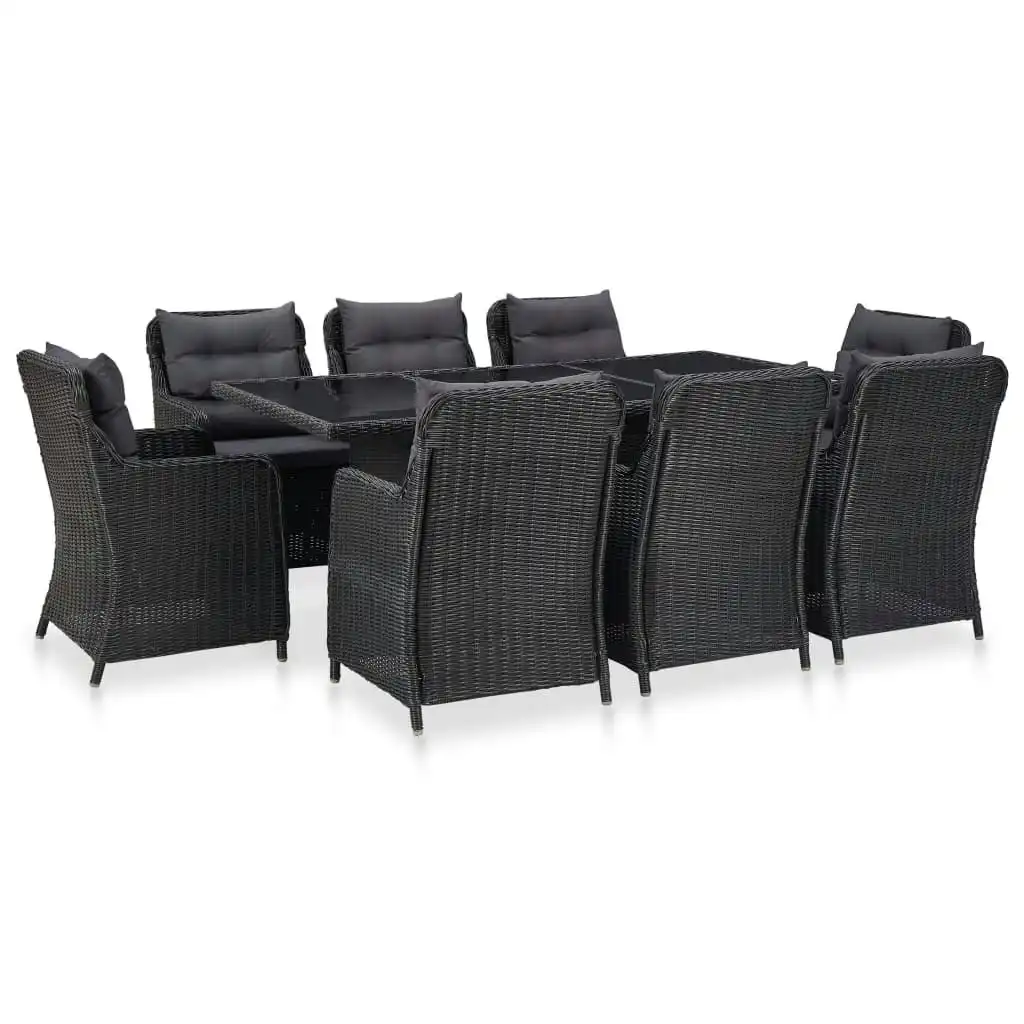 9 Piece Outdoor Dining Set Poly Rattan Black 3057809