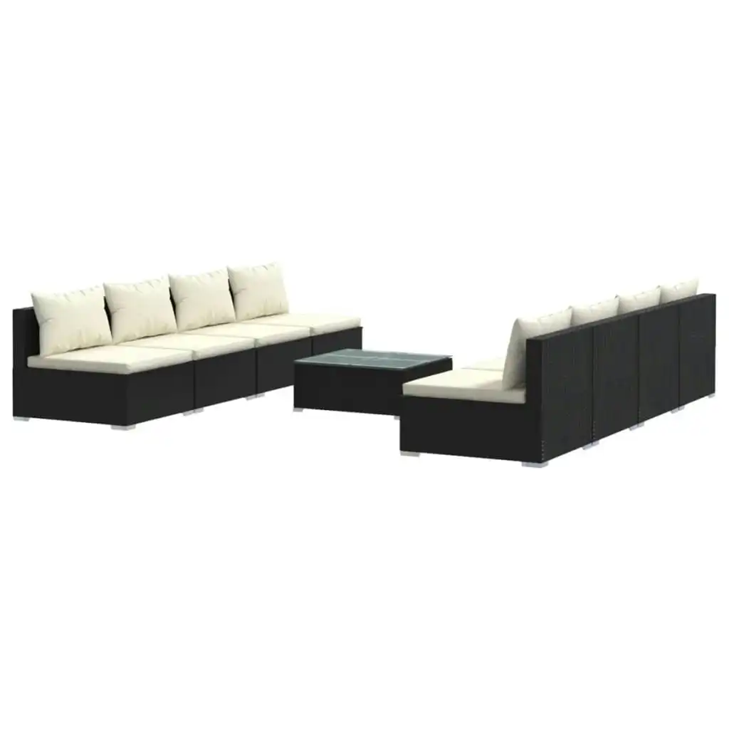 9 Piece Garden Lounge Set with Cushions Poly Rattan Black 3101471