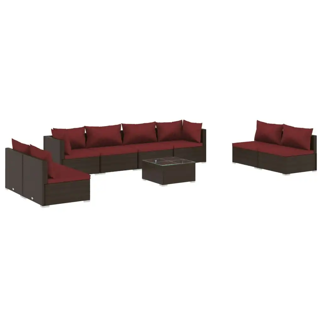 9 Piece Garden Lounge Set with Cushions Poly Rattan Brown 3102259