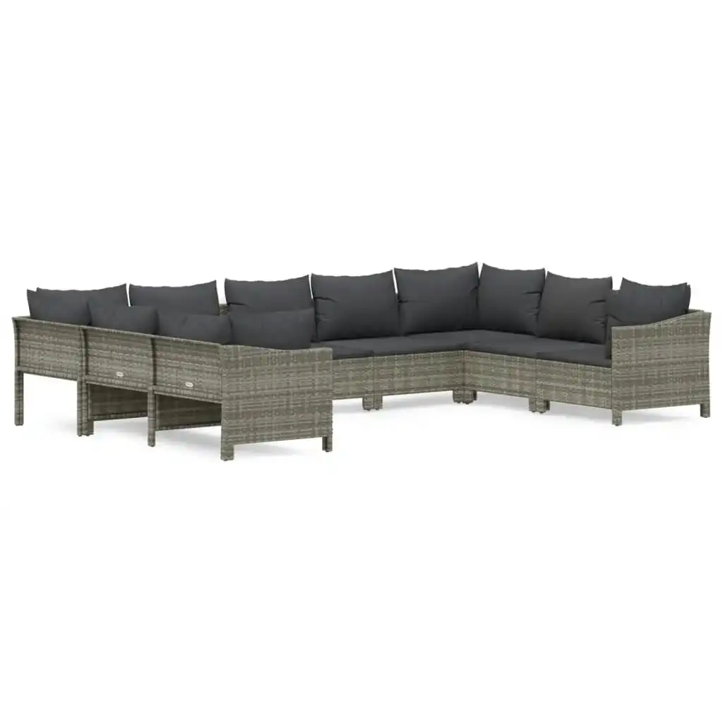 9 Piece Garden Lounge Set with Cushions Grey Poly Rattan 3187304