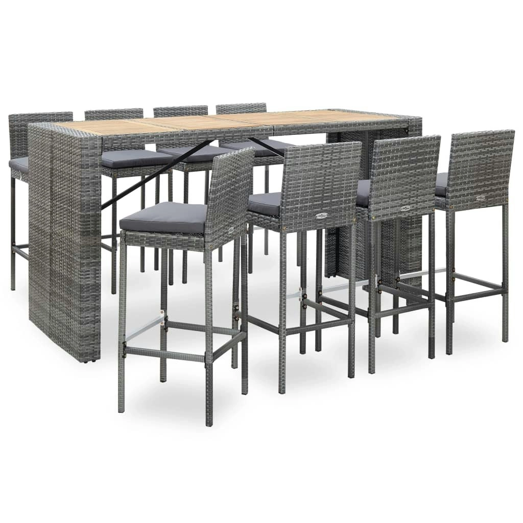 9 Piece Outdoor Bar Set Poly Rattan and Acacia Wood Grey 49567