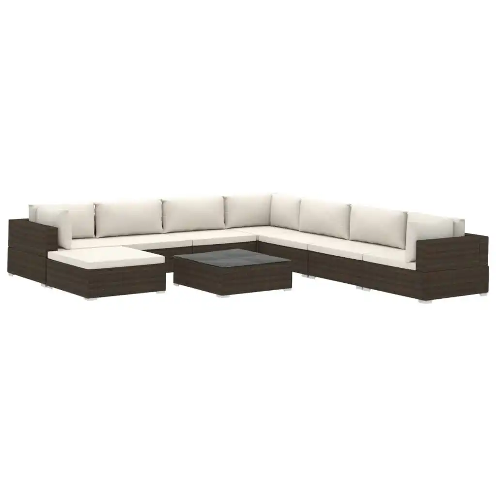 9 Piece Garden Lounge Set with Cushions Poly Rattan Brown 46773