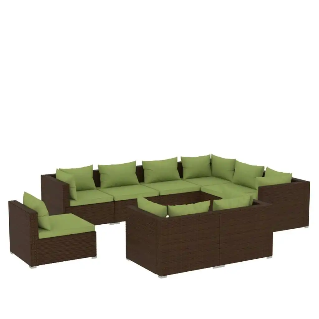 9 Piece Garden Lounge Set with Cushions Poly Rattan Brown 3102644