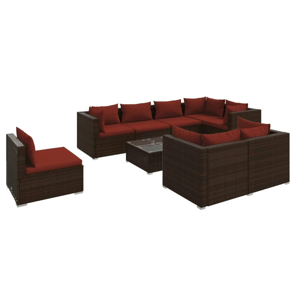 9 Piece Garden Lounge Set with Cushions Poly Rattan Brown 3102619