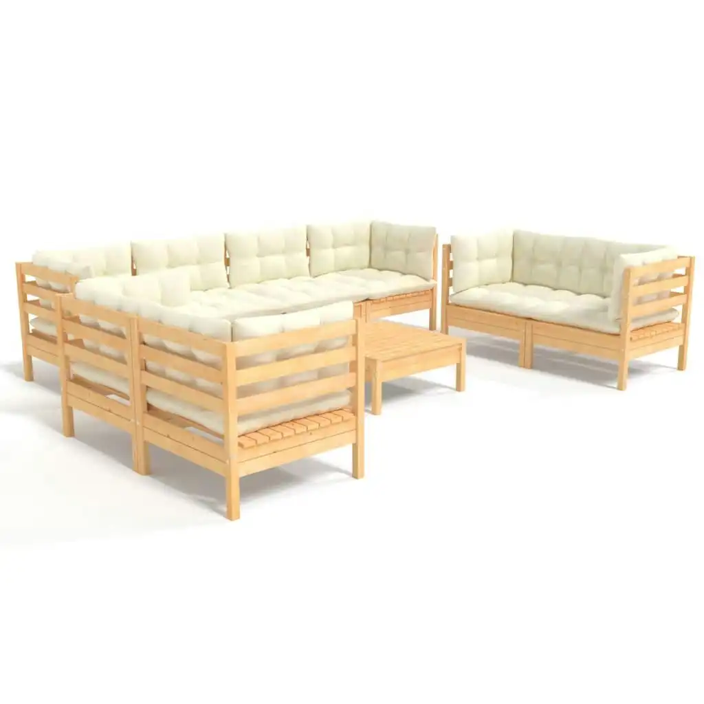 9 Piece Garden Lounge Set with Cream Cushions Solid Pinewood 3096274