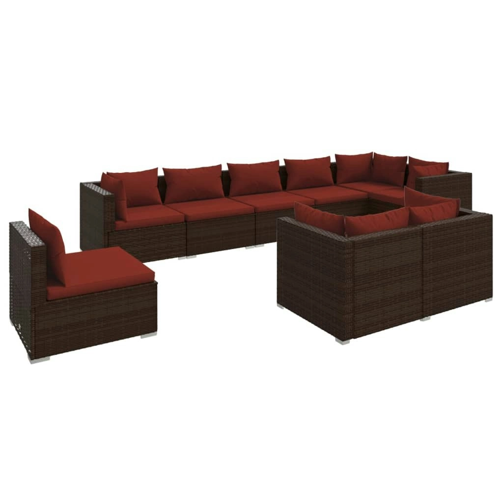 9 Piece Garden Lounge Set with Cushions Poly Rattan Brown 3102627