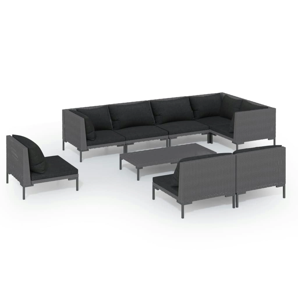 9 Piece Garden Lounge Set with Cushions Poly Rattan Dark Grey 3099869