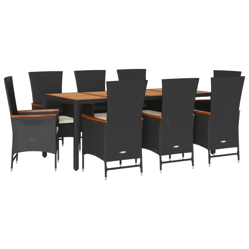 9 Piece Garden Dining Set with Cushions Black Poly Rattan 3277516