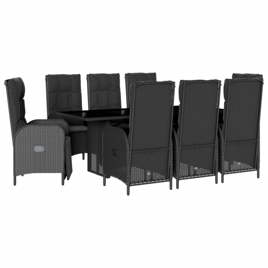 9 Piece Garden Dining Set with Cushions Black Poly Rattan 3213526