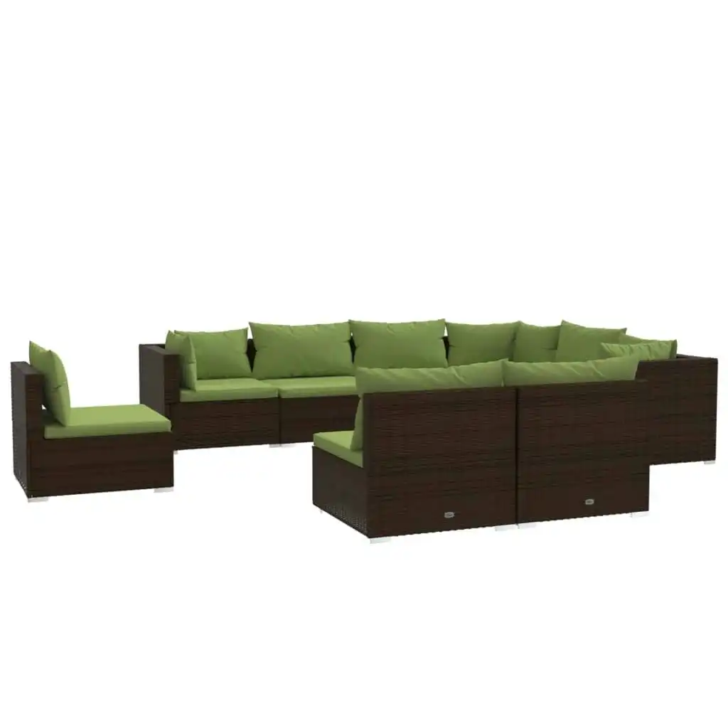 9 Piece Garden Lounge Set with Cushions Poly Rattan Brown 3102580