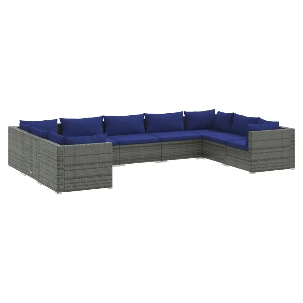 9 Piece Garden Lounge Set with Cushions Poly Rattan Grey 3101974