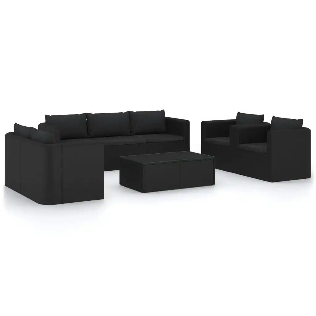 9 Piece Garden Lounge Set with Cushions Poly Rattan Black 3059498