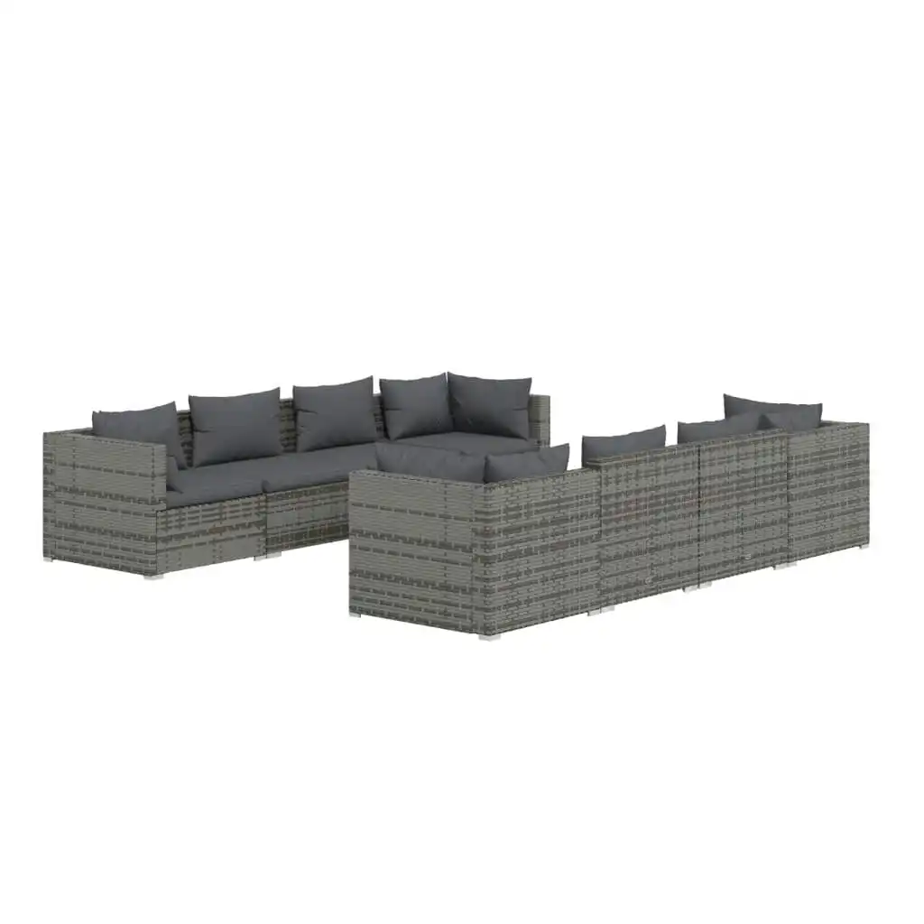 9 Piece Garden Lounge Set with Cushions Poly Rattan Grey 3101517