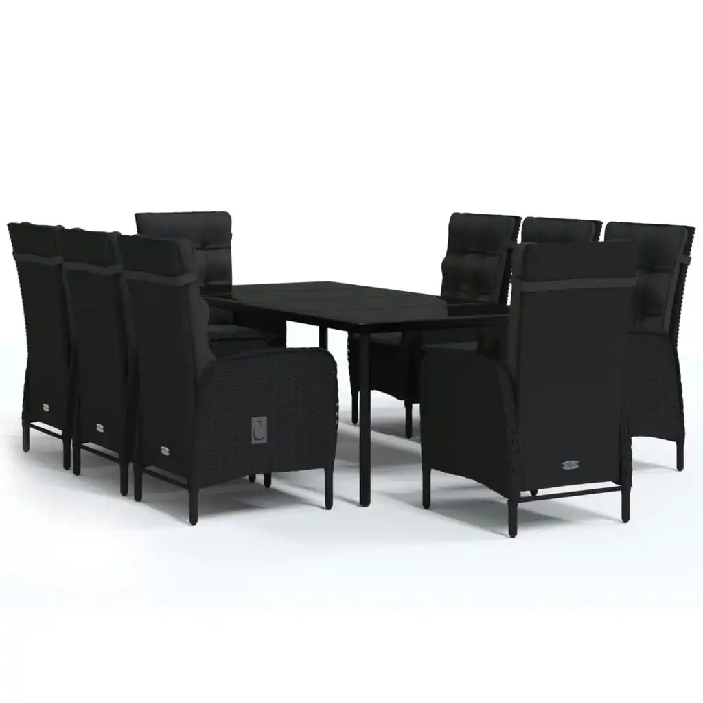 9 Piece Garden Dining Set with Cushions Black 3099358