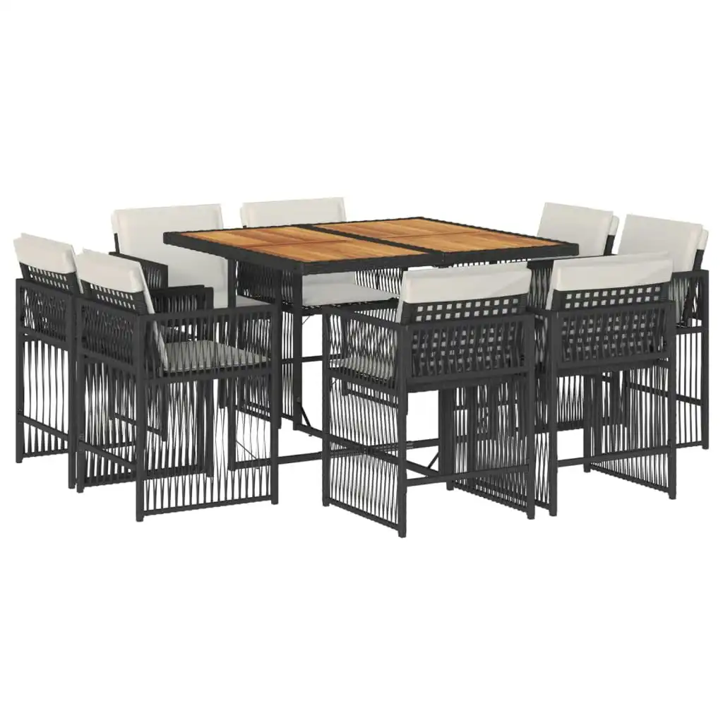 9 Piece Garden Dining Set with Cushions Black Poly Rattan 3211743