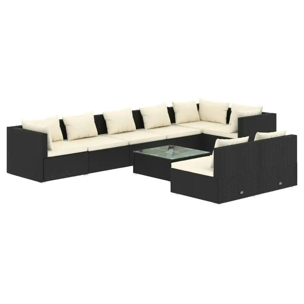 9 Piece Garden Lounge Set with Cushions Black Poly Rattan 3102407