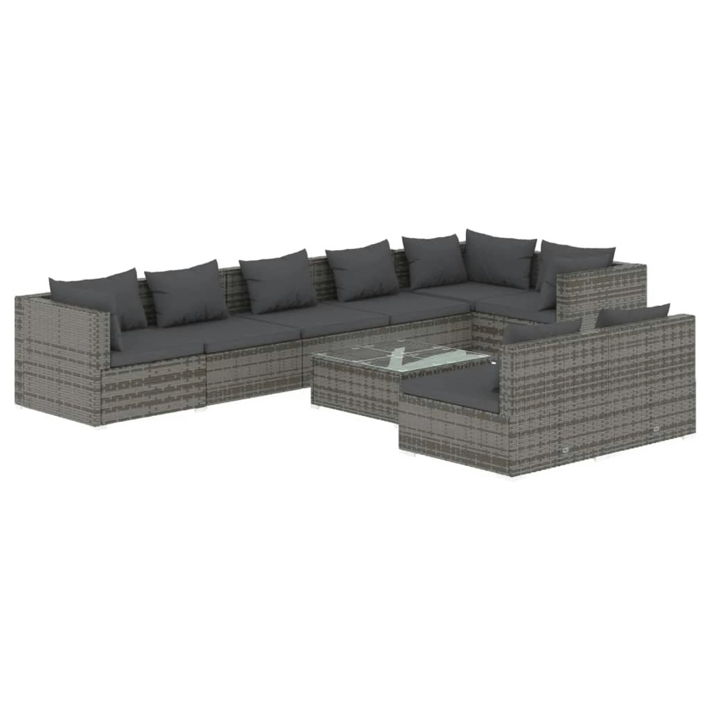 9 Piece Garden Lounge Set with Cushions Grey Poly Rattan 3102413