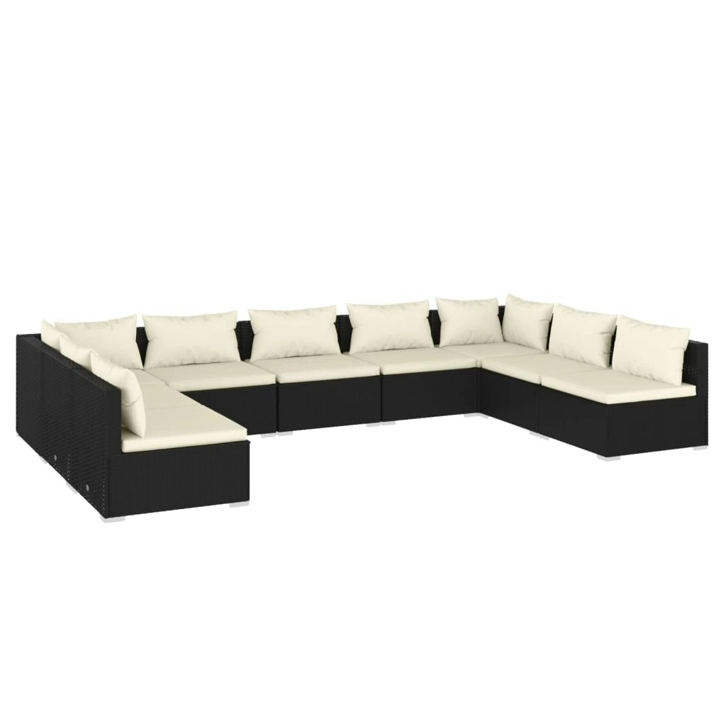 9 Piece Garden Lounge Set with Cushions Poly Rattan Black 3101903