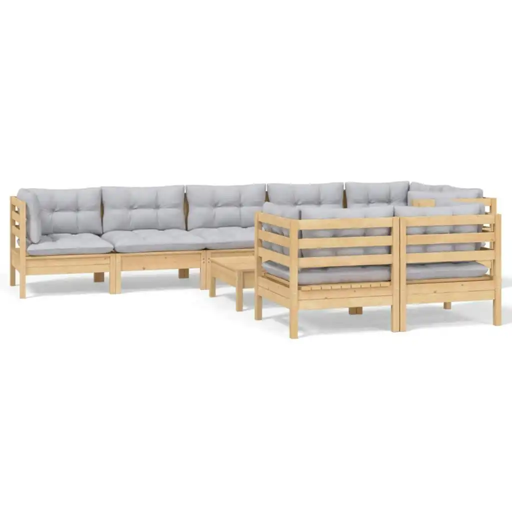 9 Piece Garden Lounge Set with Grey Cushions Solid Pinewood 3096507