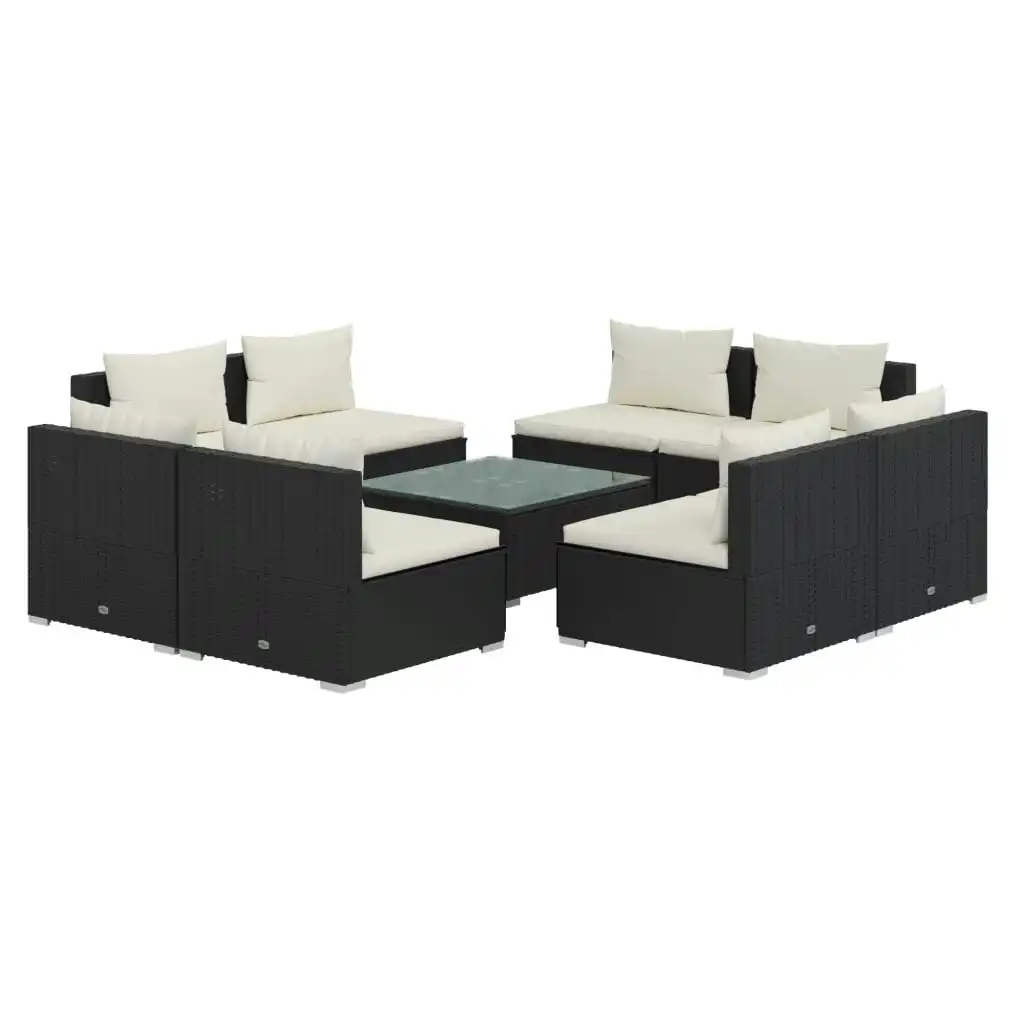 9 Piece Garden Lounge Set with Cushions Poly Rattan Black 3101543