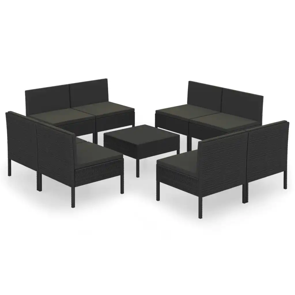 9 Piece Garden Lounge Set with Cushions Poly Rattan Black 3094317