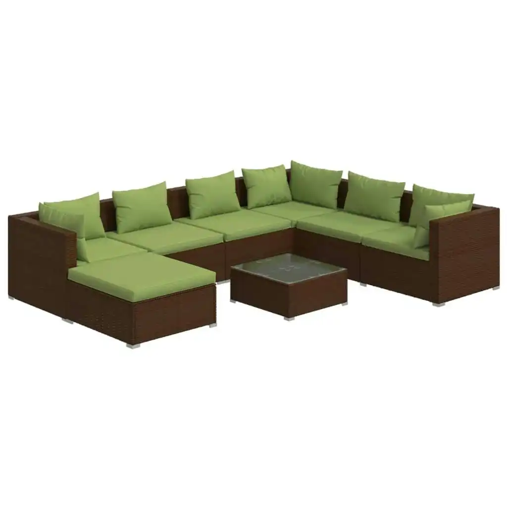 8 Piece Garden Lounge Set with Cushions Poly Rattan Brown 3101852