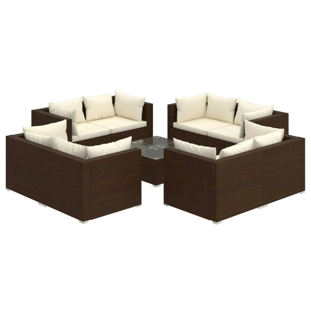 9 Piece Garden Lounge Set with Cushions Poly Rattan Brown 3101562