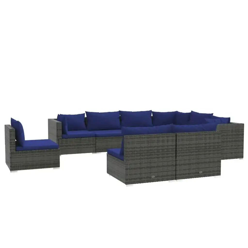 9 Piece Garden Lounge Set with Cushions Poly Rattan Grey 3102582