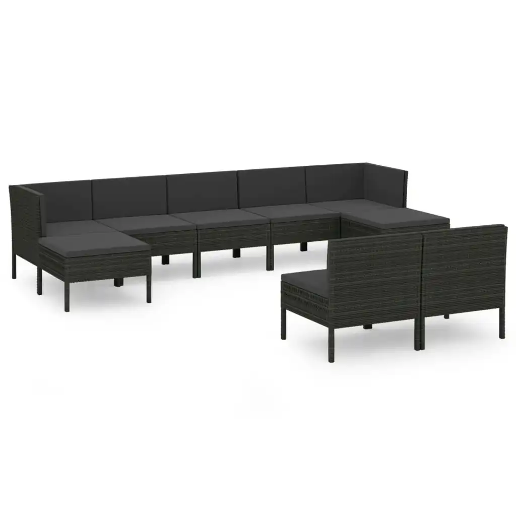 9 Piece Garden Lounge Set with Cushions Poly Rattan Black 3094549