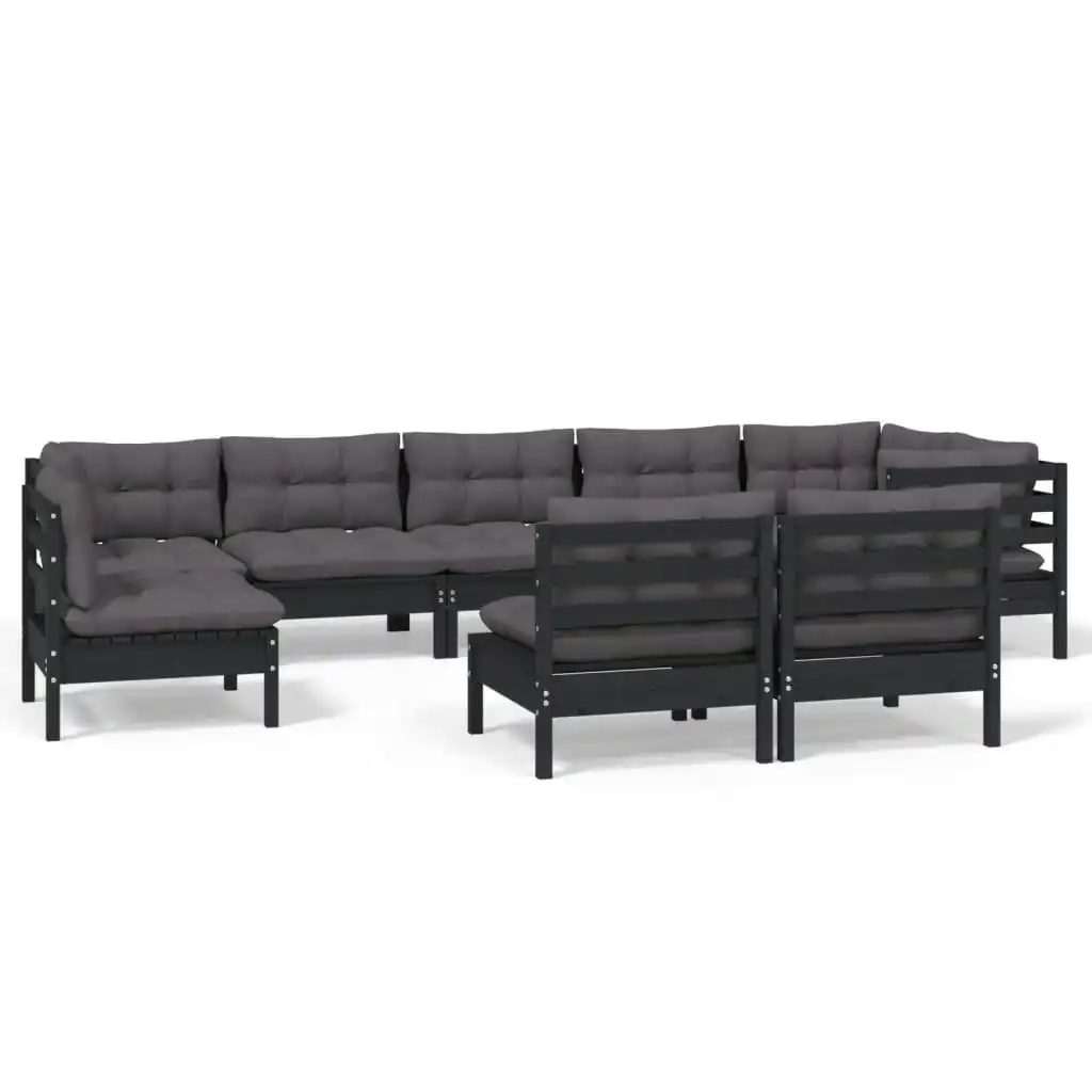 9 Piece Garden Lounge Set with Cushions Black Solid Pinewood 3096482