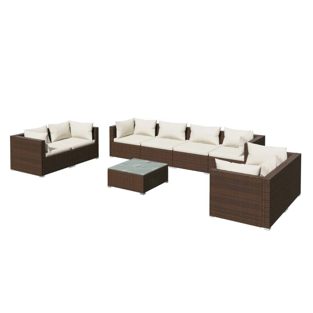 9 Piece Garden Lounge Set with Cushions Poly Rattan Brown 3102290