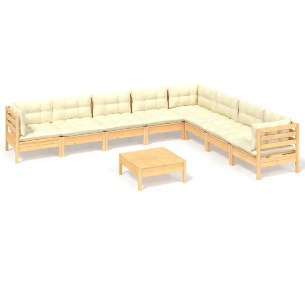 9 Piece Garden Lounge Set with Cream Cushions Solid Pinewood 3096809