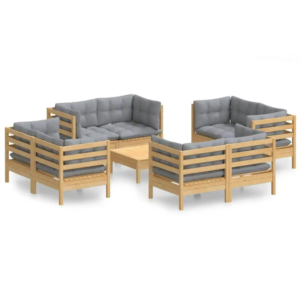 9 Piece Garden Lounge Set with Grey Cushions Pinewood 3096063