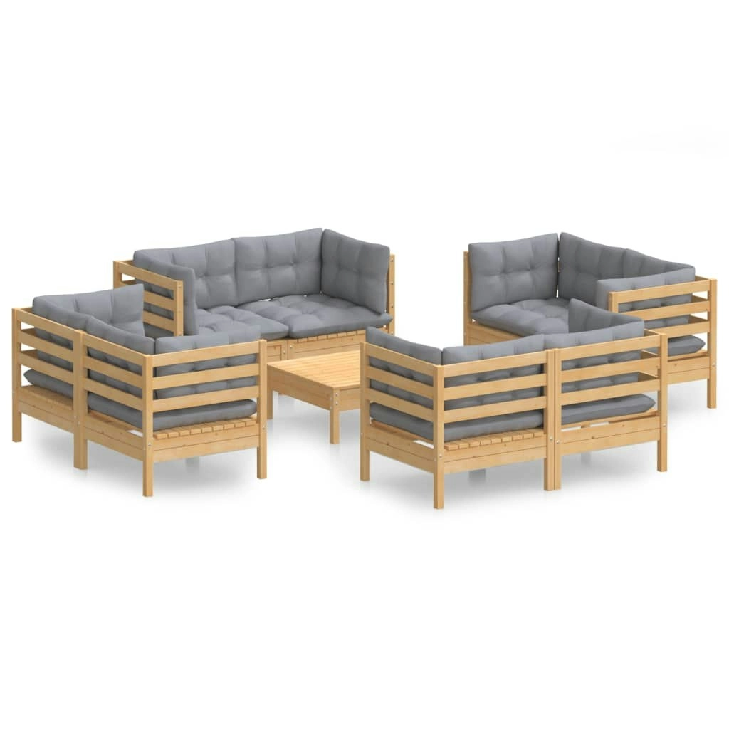 9 Piece Garden Lounge Set with Grey Cushions Pinewood 3096063