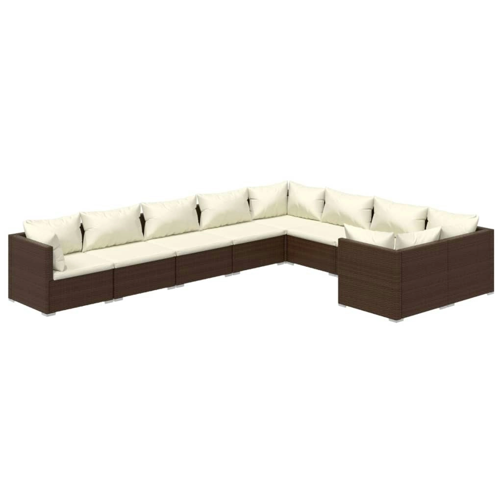 9 Piece Garden Lounge Set with Cushions Poly Rattan Brown 3102762